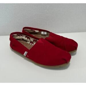 TOMS Classics Shoes Loafers Red Canvas Casual Solid Flat Slip-On Almond Womens 8